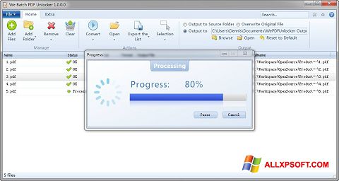 Ekraanipilt PDF Unlocker Windows XP