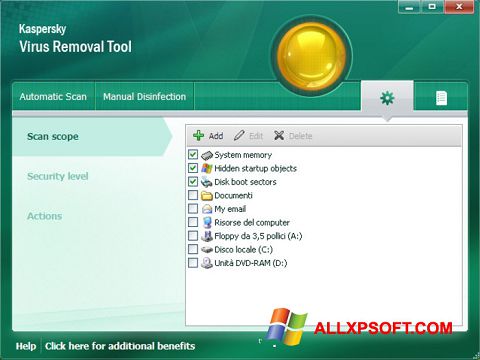 Ekraanipilt Kaspersky Virus Removal Tool Windows XP
