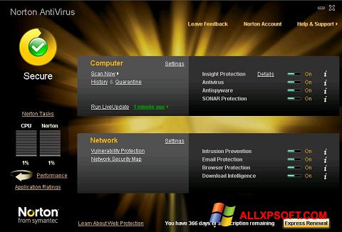Ekraanipilt Norton AntiVirus Windows XP
