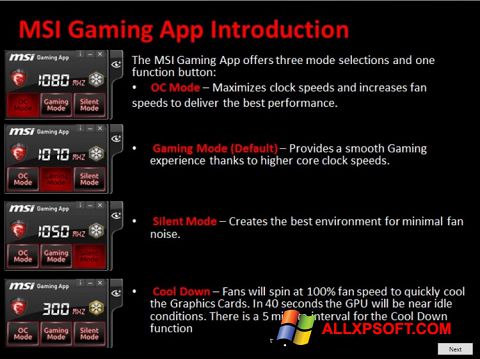 Ekraanipilt MSI Gaming App Windows XP