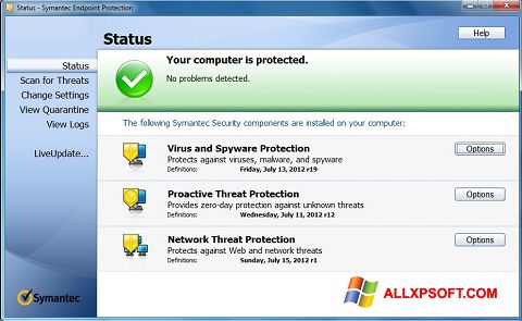 Ekraanipilt Symantec Endpoint Protection Windows XP