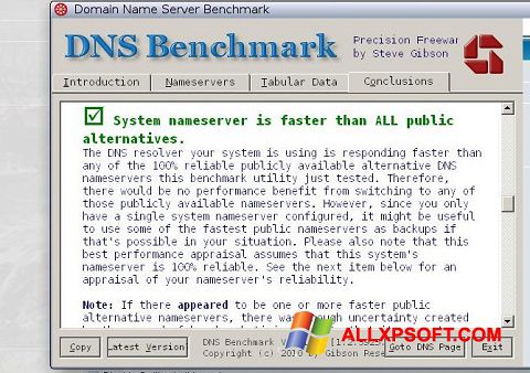 Ekraanipilt DNS Benchmark Windows XP