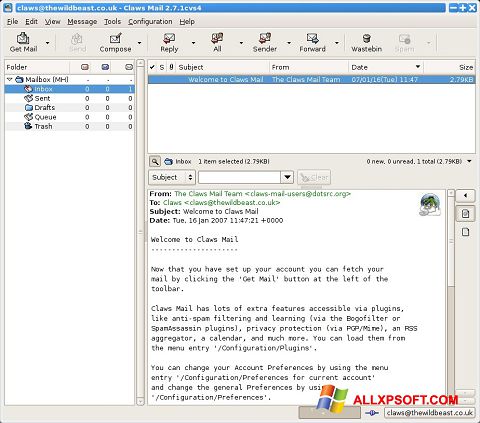 Ekraanipilt Claws Mail Windows XP