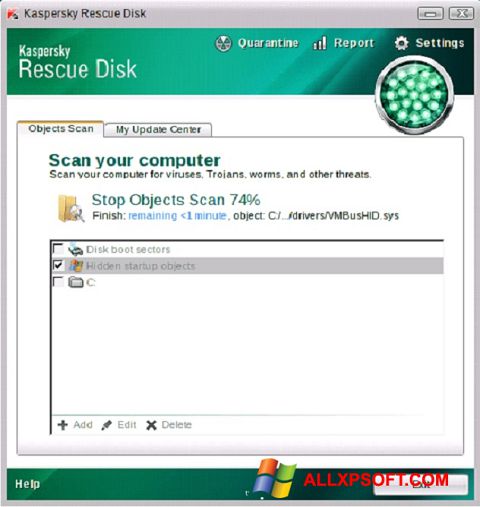 Ekraanipilt Kaspersky Rescue Disk Windows XP
