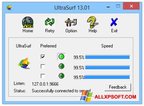 Ekraanipilt UltraSurf Windows XP