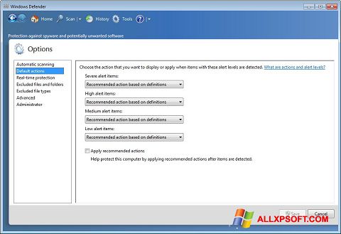 Ekraanipilt Windows Defender Windows XP