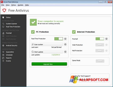 Ekraanipilt Avira Free Antivirus Windows XP