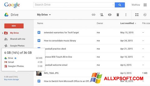 Ekraanipilt Google Drive Windows XP