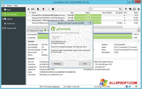 Ekraanipilt uTorrent Pro Windows XP