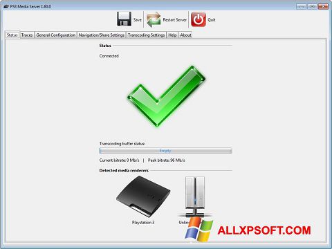 Ekraanipilt PS3 Media Server Windows XP
