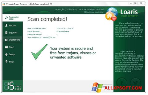 Ekraanipilt Loaris Trojan Remover Windows XP