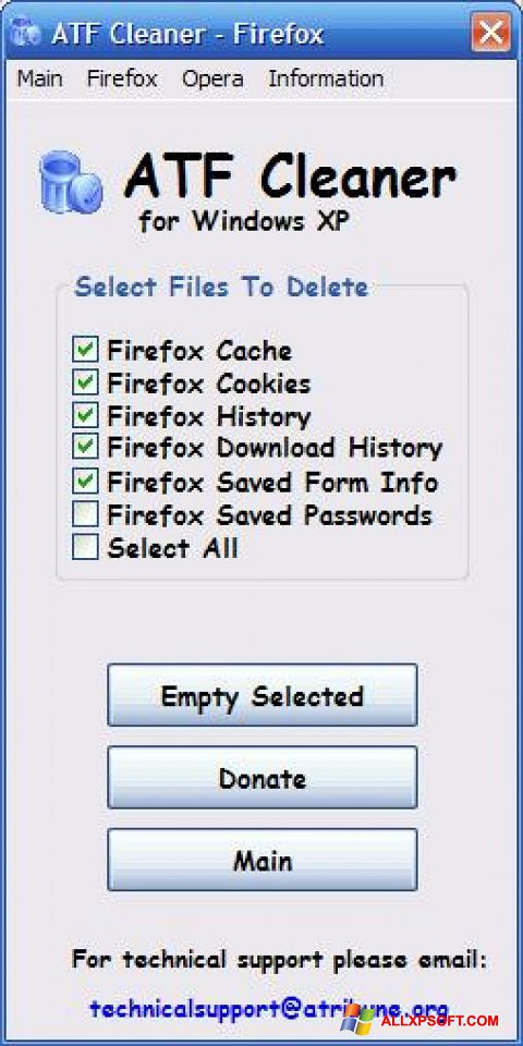 Ekraanipilt ATF Cleaner Windows XP