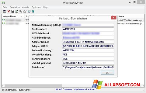 Ekraanipilt WirelessKeyView Windows XP