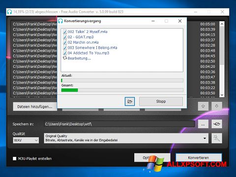 Ekraanipilt Free Audio Converter Windows XP