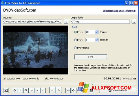 Ekraanipilt Free Video to JPG Converter Windows XP