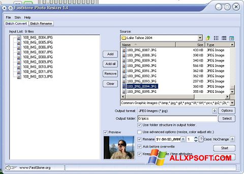 Ekraanipilt FastStone Photo Resizer Windows XP