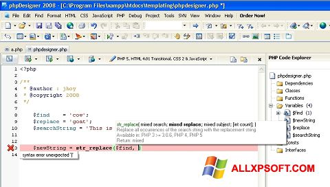 Ekraanipilt phpDesigner Windows XP