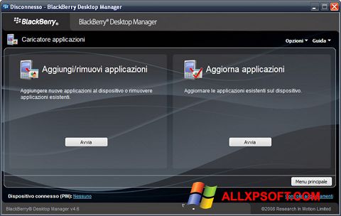 Ekraanipilt BlackBerry Desktop Manager Windows XP