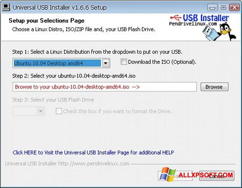 Ekraanipilt Universal USB Installer Windows XP