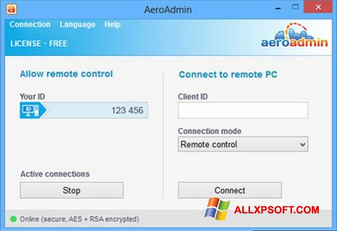 Ekraanipilt AeroAdmin Windows XP