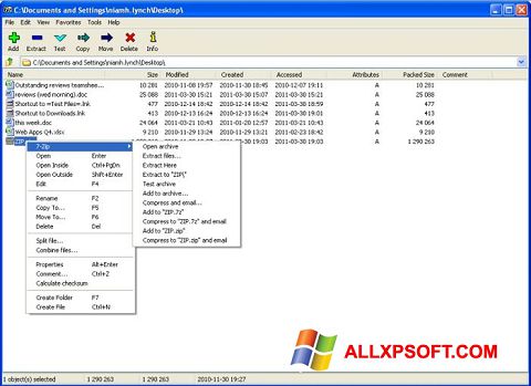 Ekraanipilt 7-Zip Windows XP