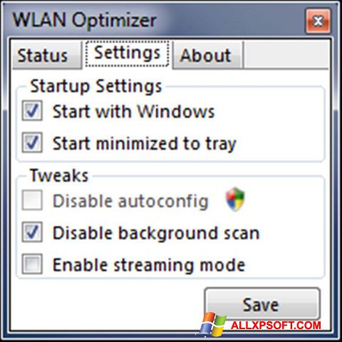 Ekraanipilt WLAN Optimizer Windows XP